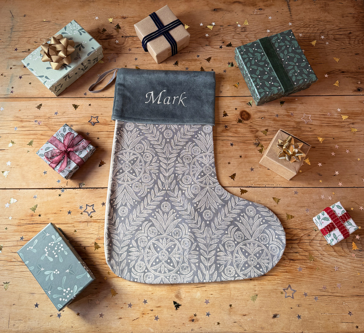 Blue Pattern Christmas Stocking