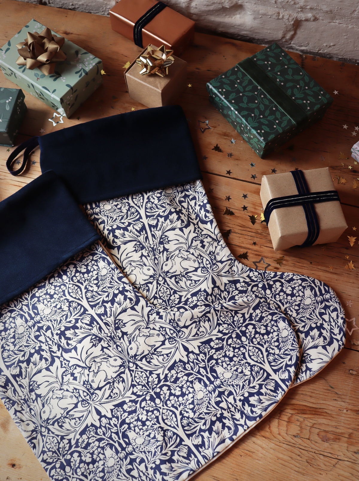 Blue Rabbit William Morris Christmas Stocking