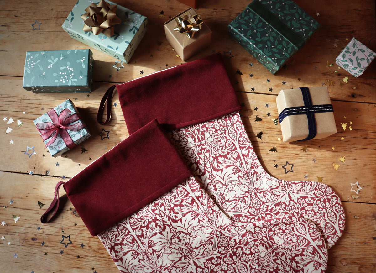 Red Rabbit William Morris Christmas Stocking