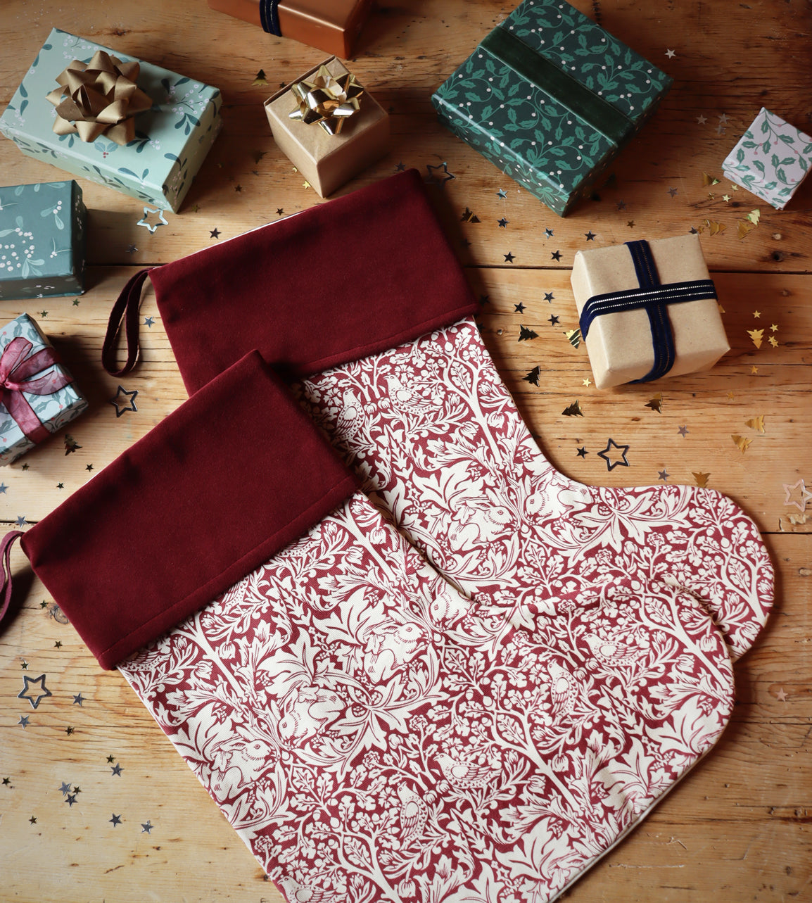 Red Rabbit William Morris Christmas Stocking