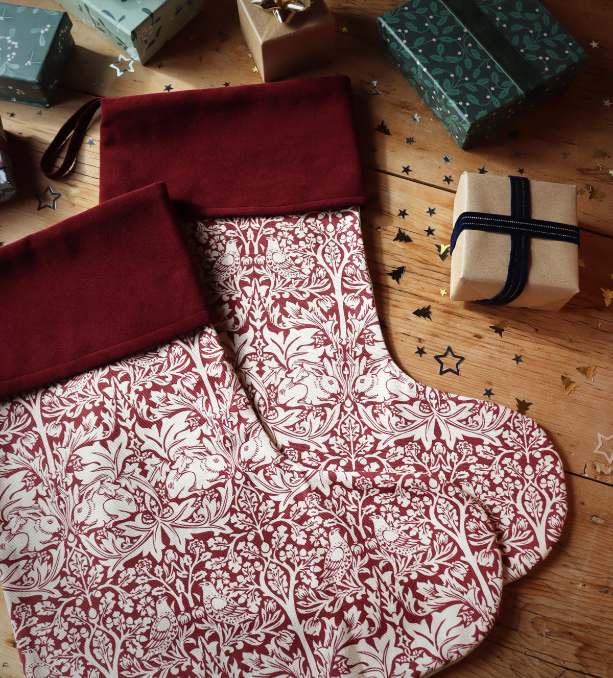 Red Rabbit William Morris Christmas Stocking