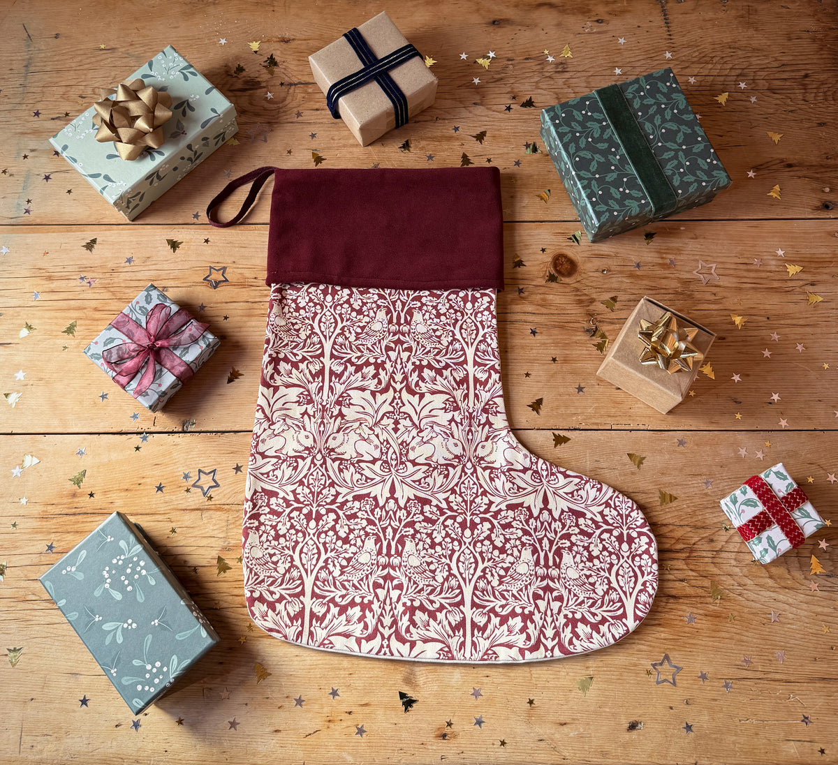 Red Brother Rabbit William Morris Christmas Stocking