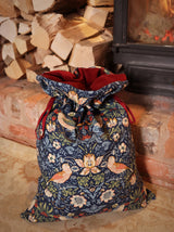 Indigo William Morris Strawberry Thief Christmas Sack