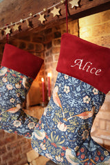 Indigo William Morris Strawberry Thief Christmas Stocking