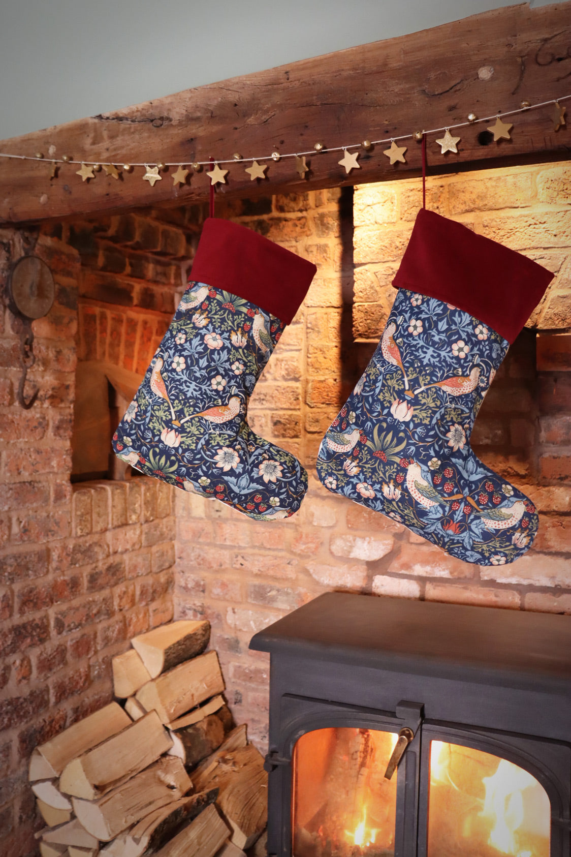 Indigo William Morris Strawberry Thief Christmas Stocking