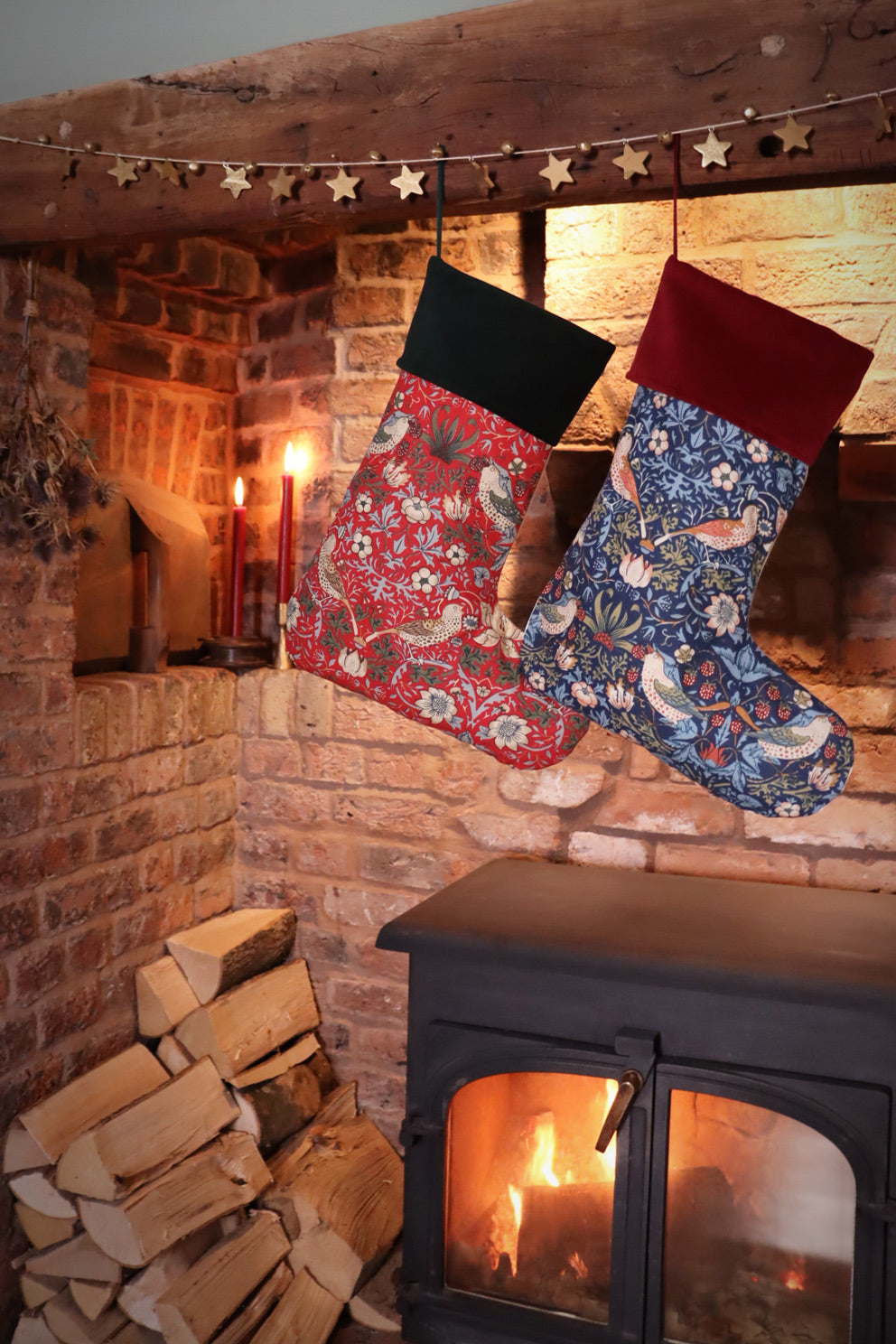 Indigo William Morris Strawberry Thief Christmas Stocking