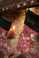Red William Morris Strawberry Thief Christmas Stocking