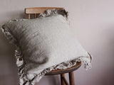 Beige Ruffle Linen Cushion Cover