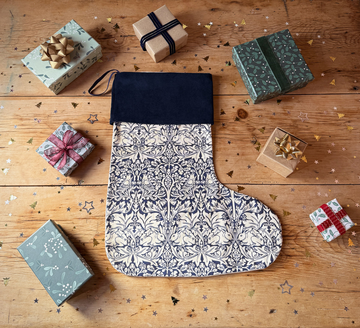 Blue Brother Rabbit William Morris Christmas Stocking