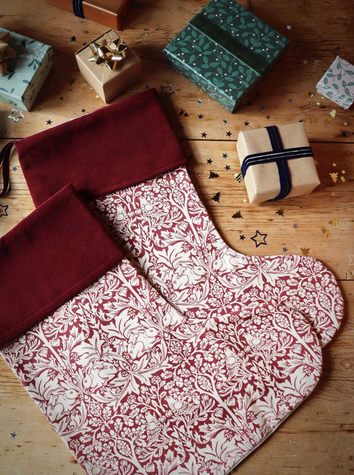 Red Rabbit William Morris Christmas Stocking