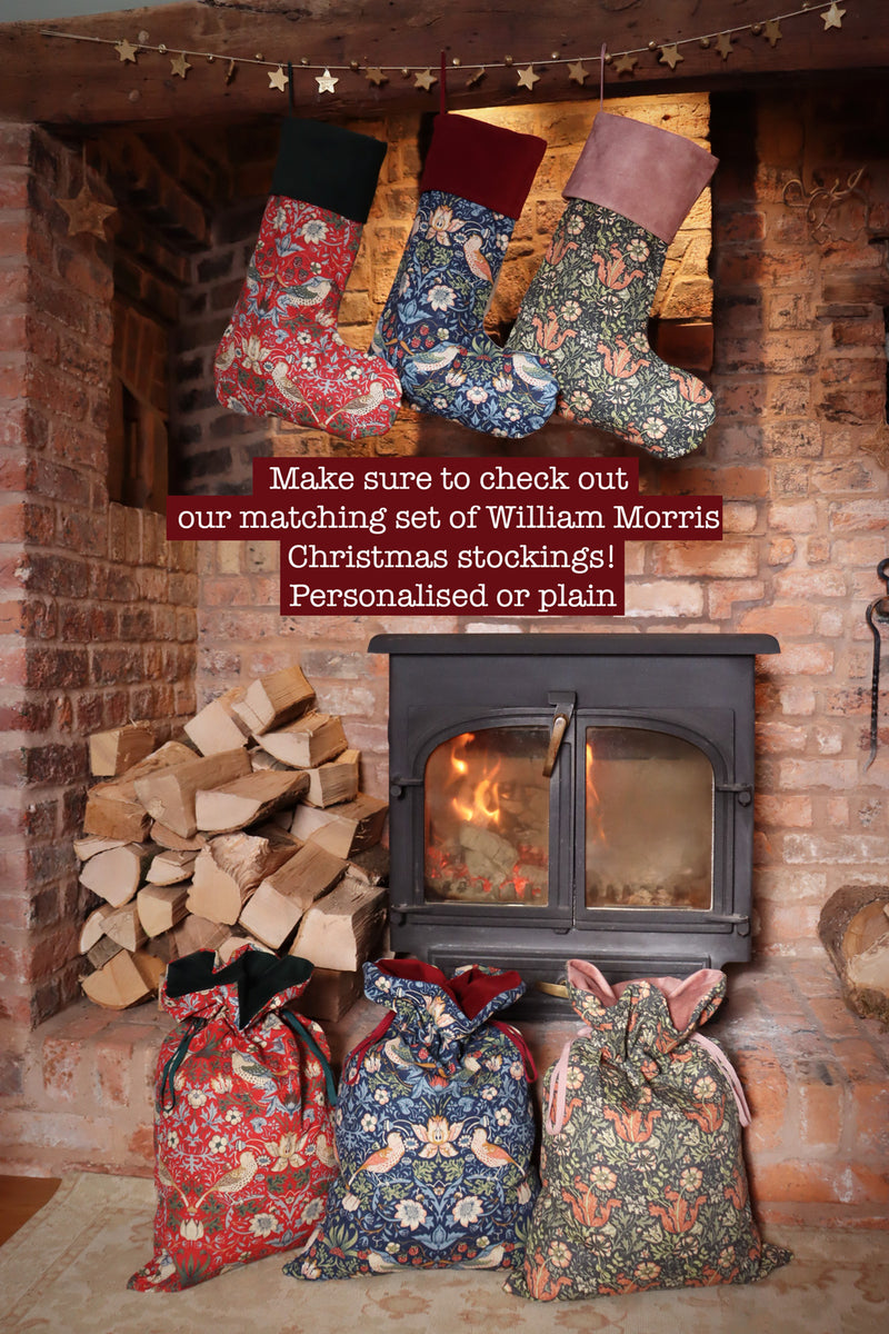 Red William Morris Strawberry Thief Christmas Sack