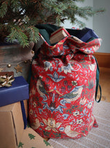 Red William Morris Strawberry Thief Christmas Sack