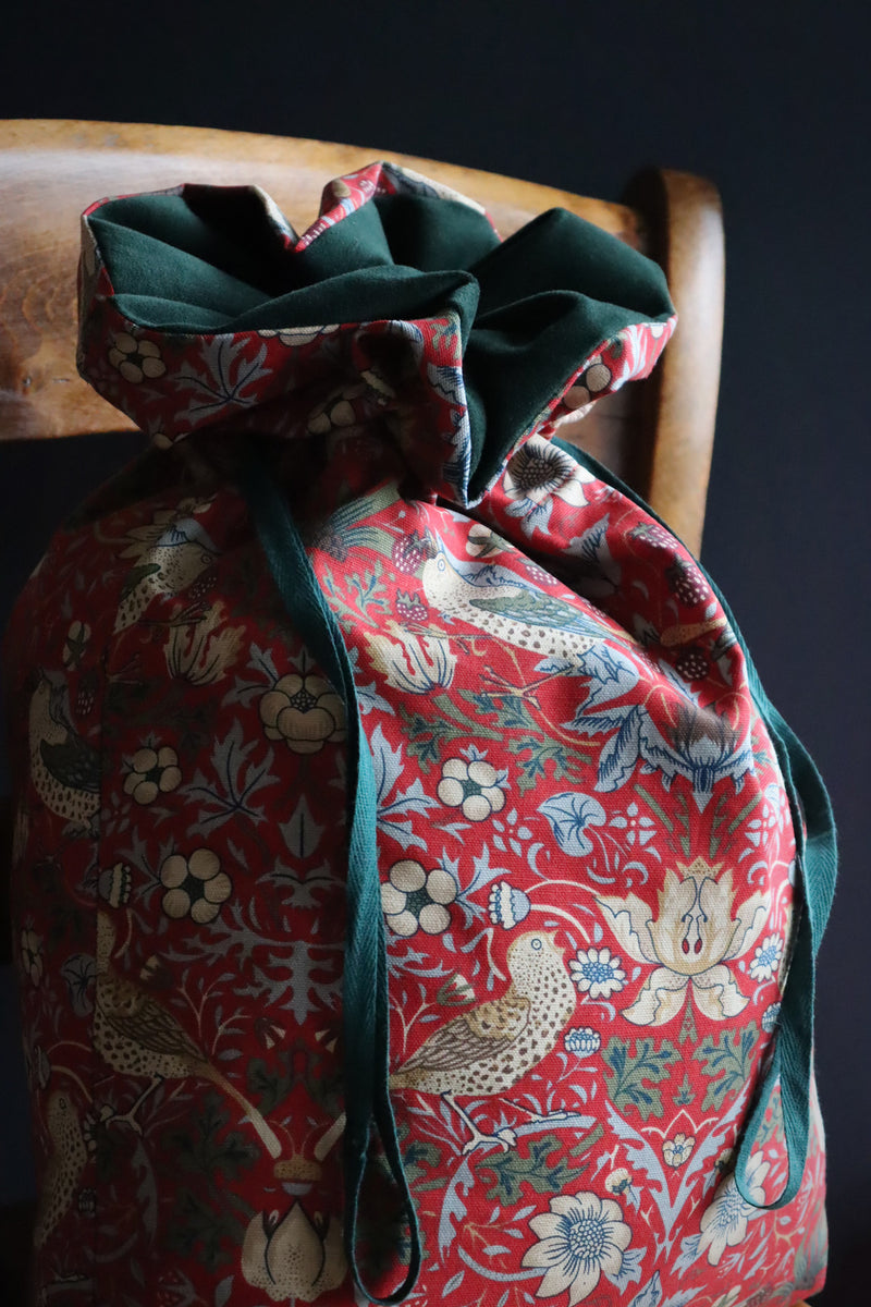 Red William Morris Strawberry Thief Christmas Sack