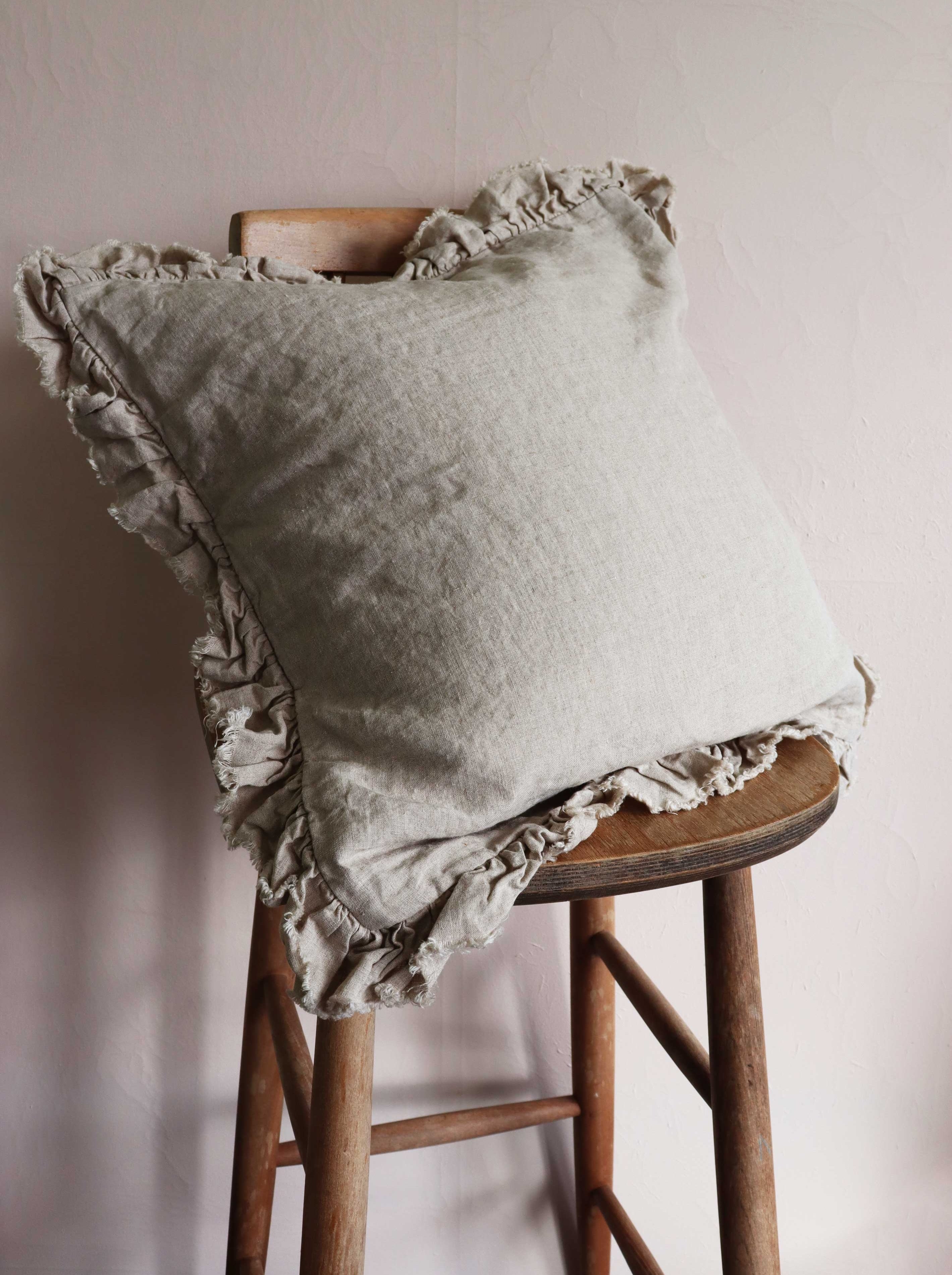 Beige Ruffle Linen Cushion Cover – Copper Fox 1998
