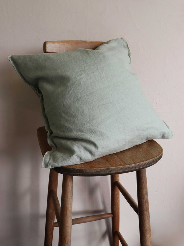 Sage Frayed Edge Linen Cushion Cover