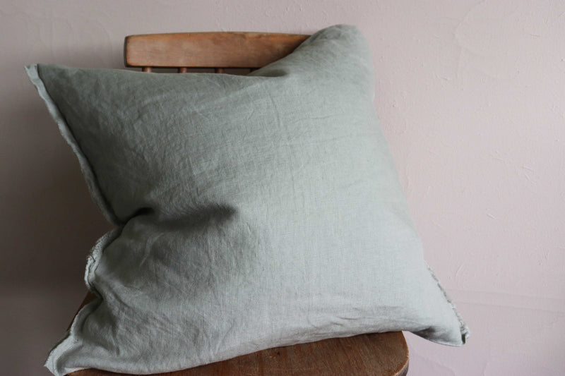 Sage Frayed Edge Linen Cushion Cover