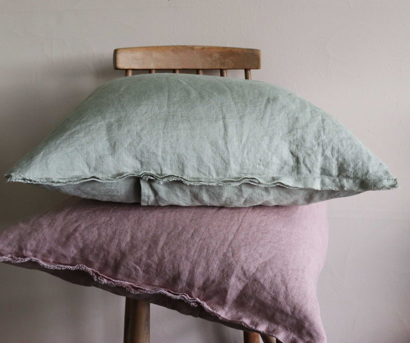 Sage Frayed Edge Linen Cushion Cover