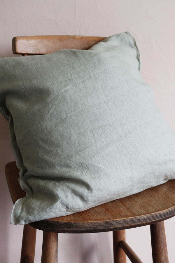 Sage Frayed Edge Linen Cushion Cover