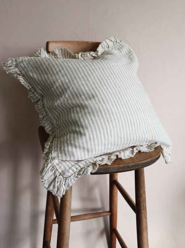 Stripe Ruffle Linen Cushion Cover