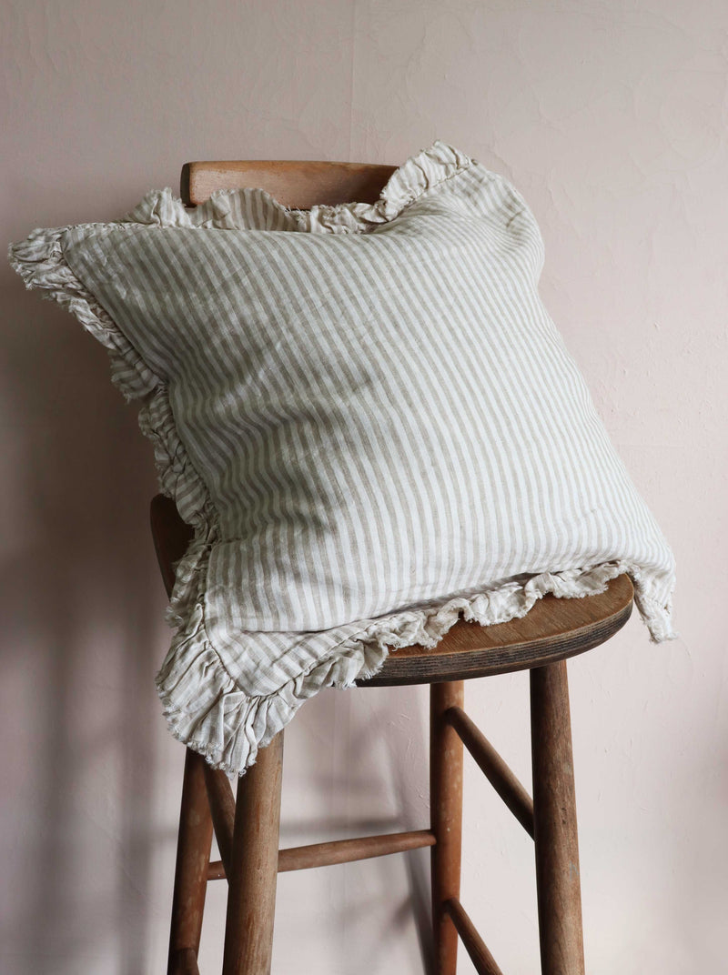 Stripe Ruffle Linen Cushion Cover