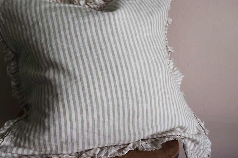 Stripe Ruffle Linen Cushion Cover