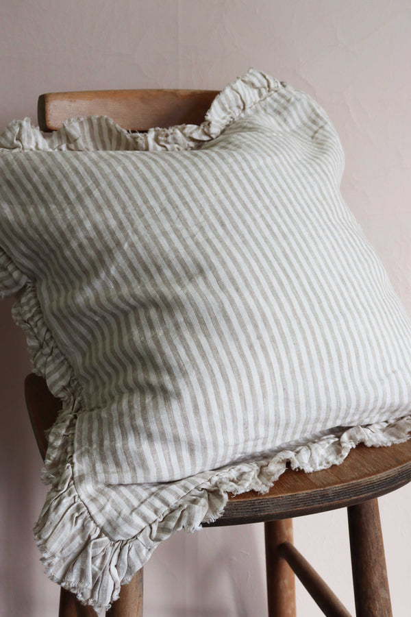 Stripe Ruffle Linen Cushion Cover