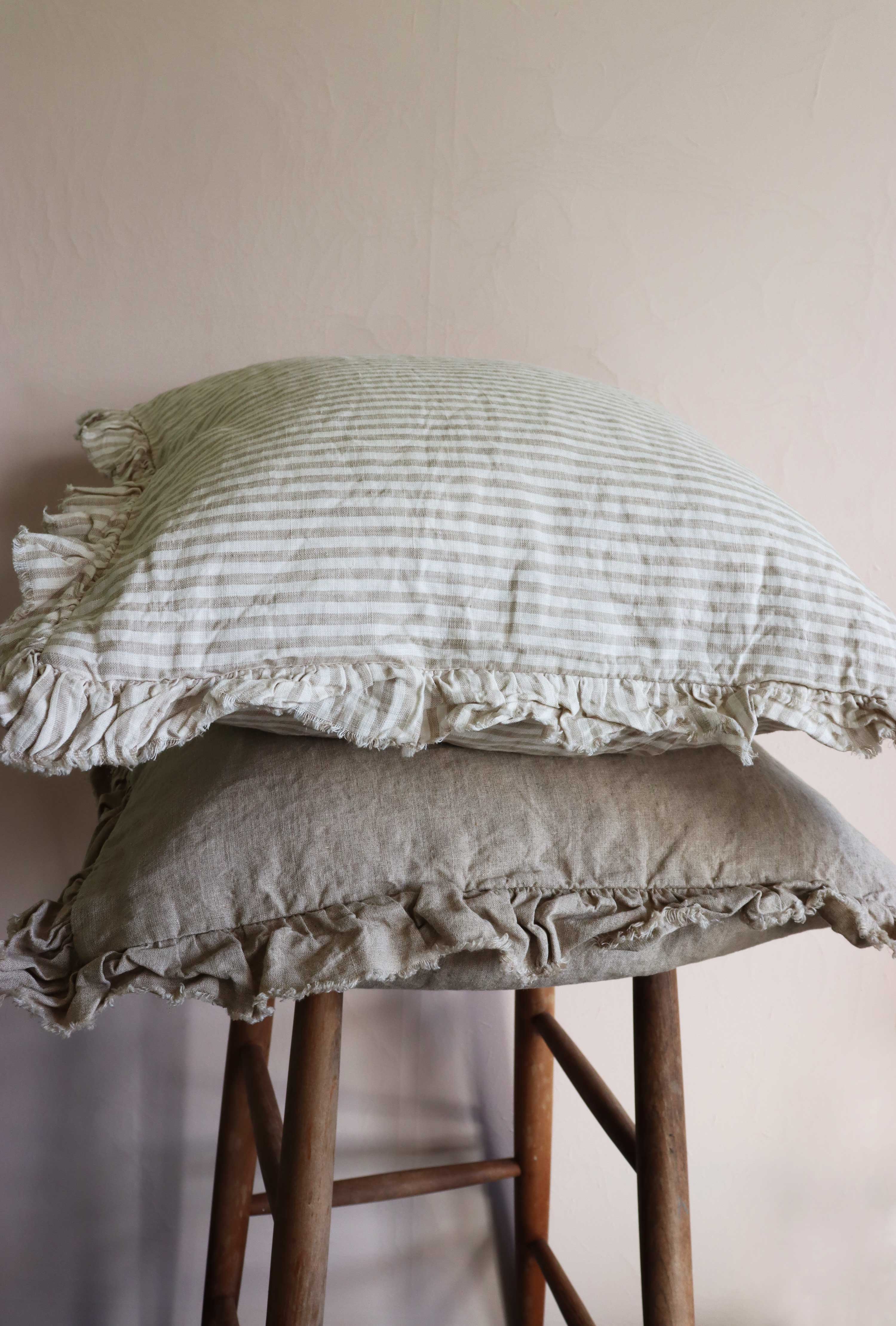 Beige Ruffle Linen Cushion Cover