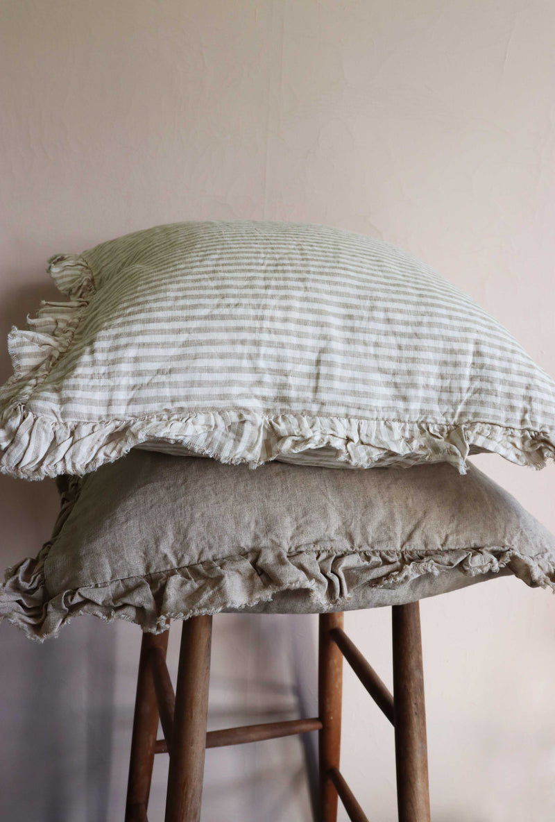 Stripe Ruffle Linen Cushion Cover